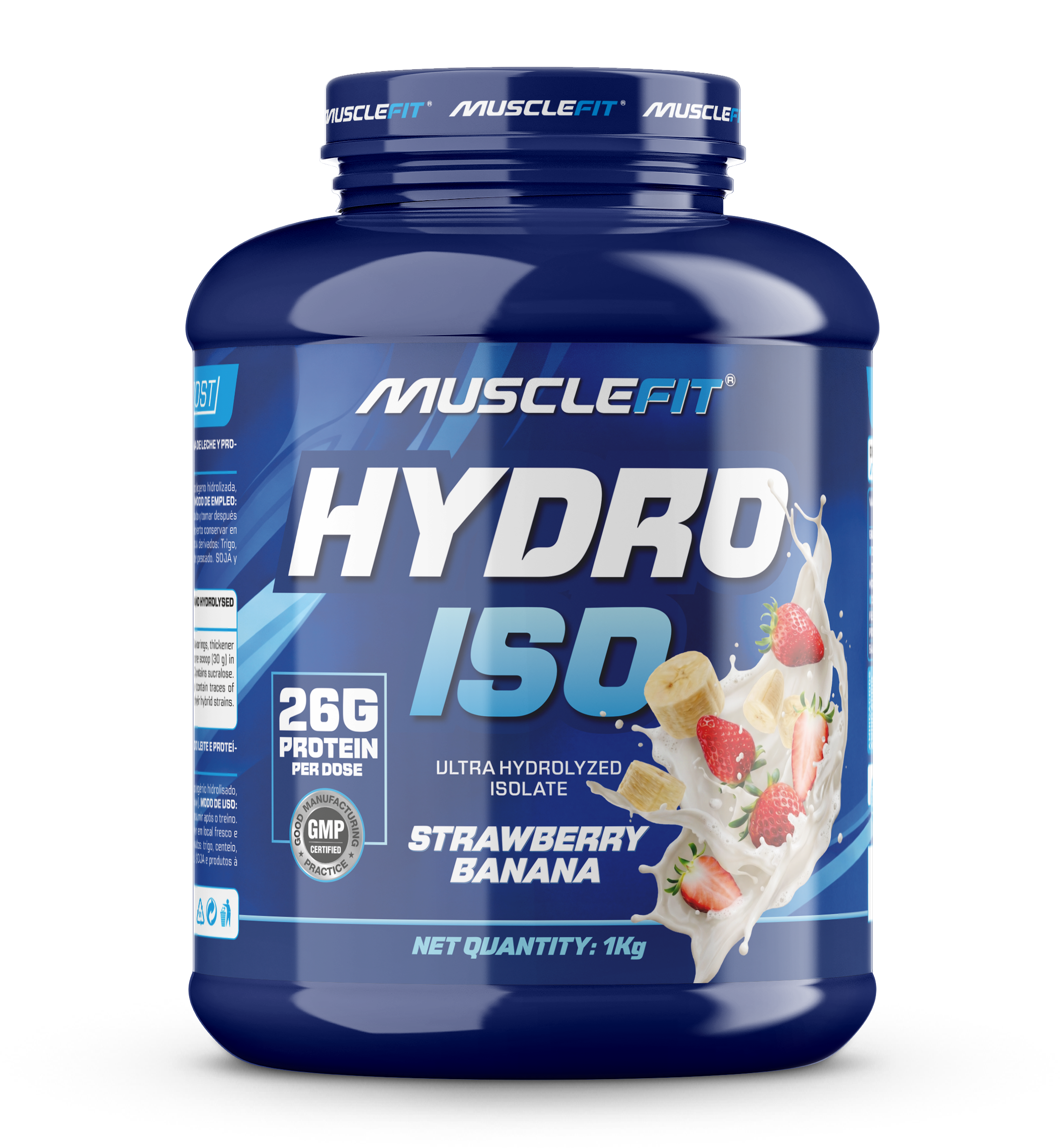 Foto de MuscleFit HYDRO ISO 1kg proteína aislada con colágeno - Sabor Fresa - Platano