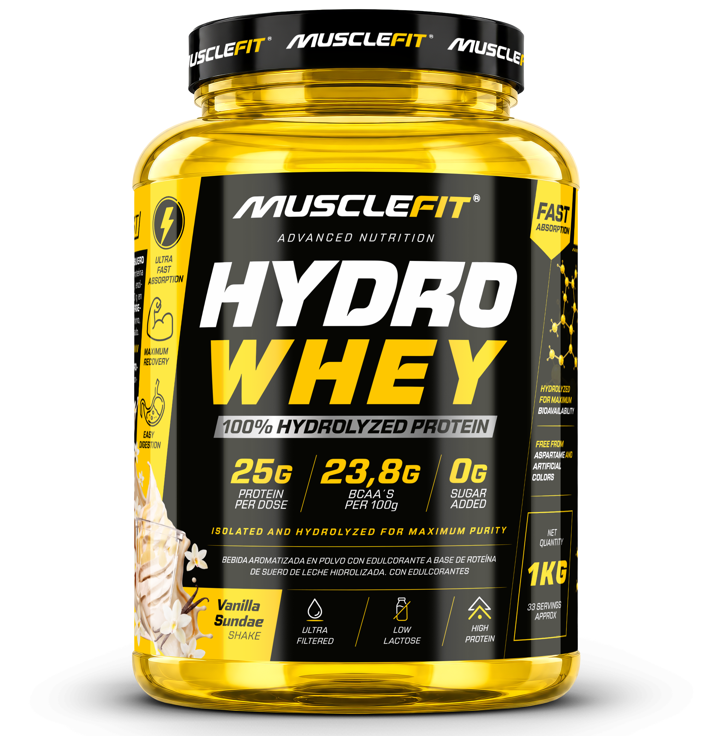 Foto de MuscleFit HYDRO WHEY 1kg - Sabor Helado Vainilla